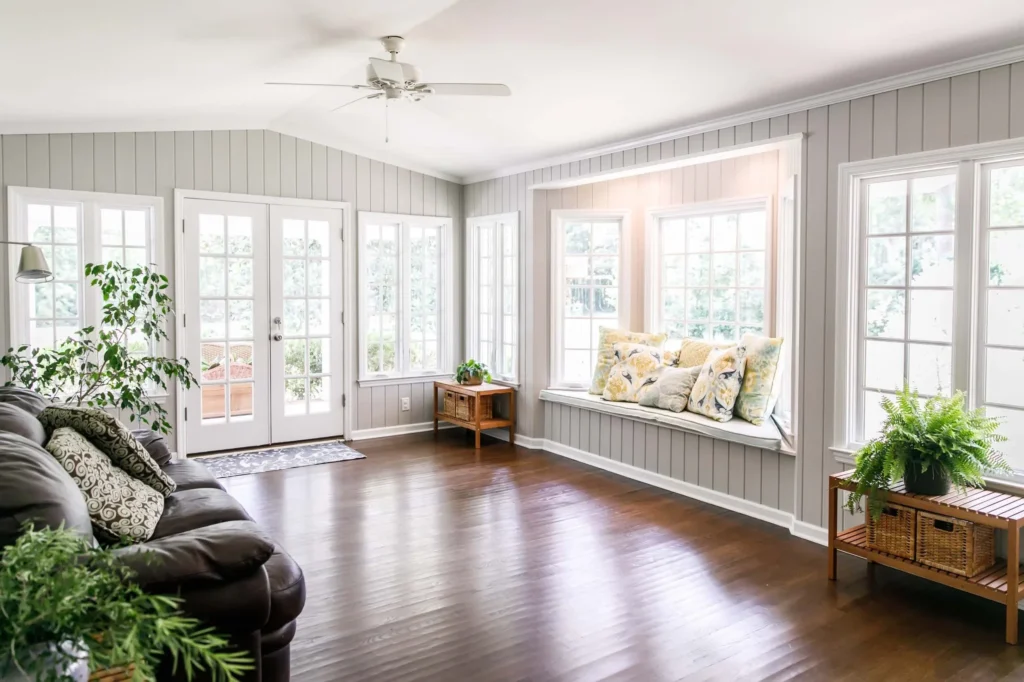 Four Seasons Home can help create a comfortable sunroom to enjoy the view and outdoor activities in temperate weather without sacrificing comfort.