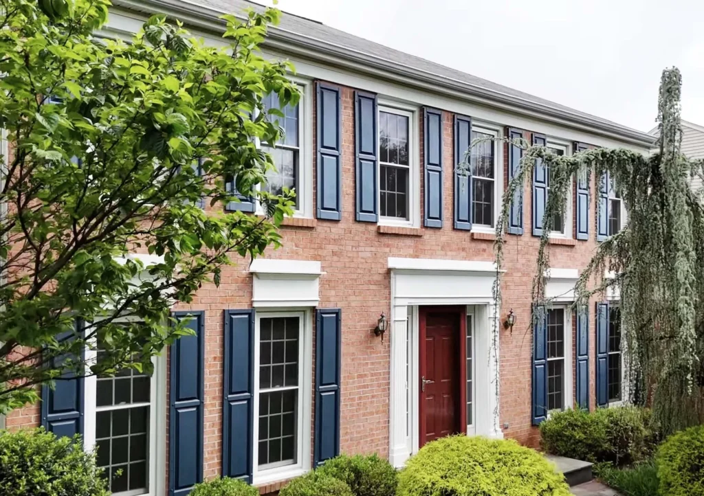 Colonial Provia Windows Blue Shutters Installation