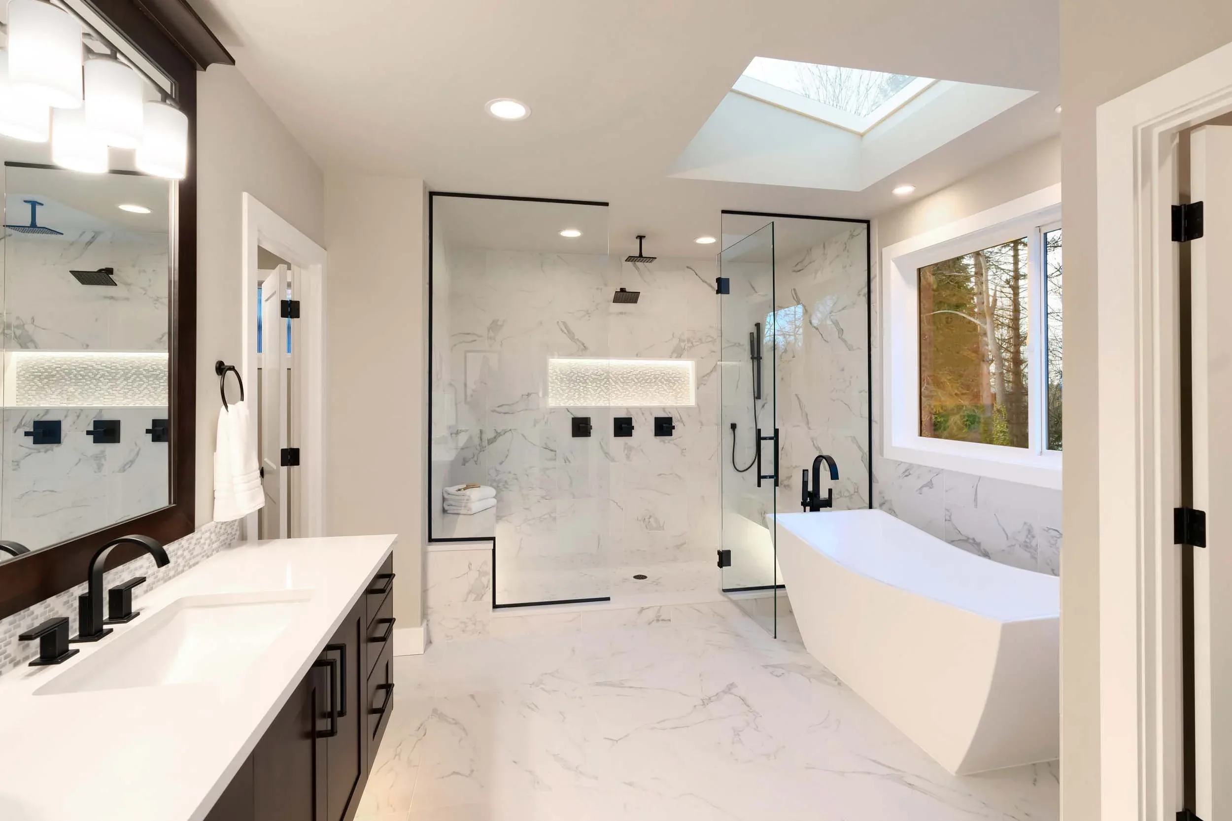 Bathroom remodel with marble tile flooring